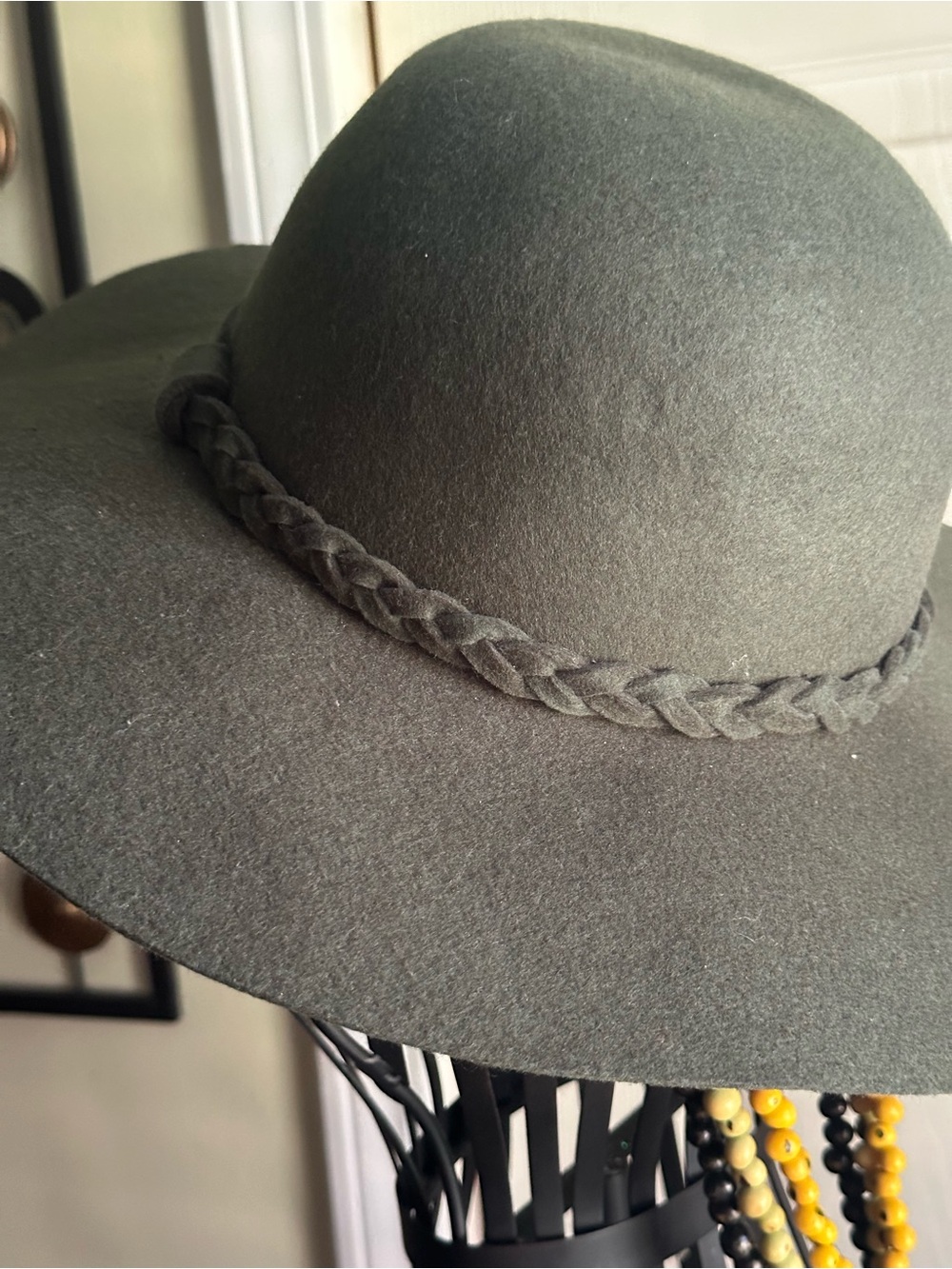 Anna & Ava Olive Green Braided Felt Wide Brim Hat - Picture 4 of 6
